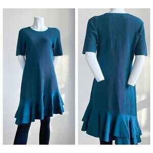 Diane Von Furstenberg Dusty Green Knit Bodycon Dress w Ruffle Hem